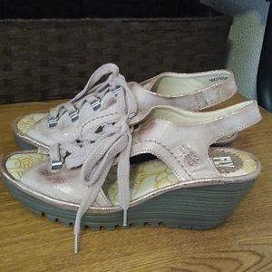 Fly London Gold Metallic Wedge Sandle